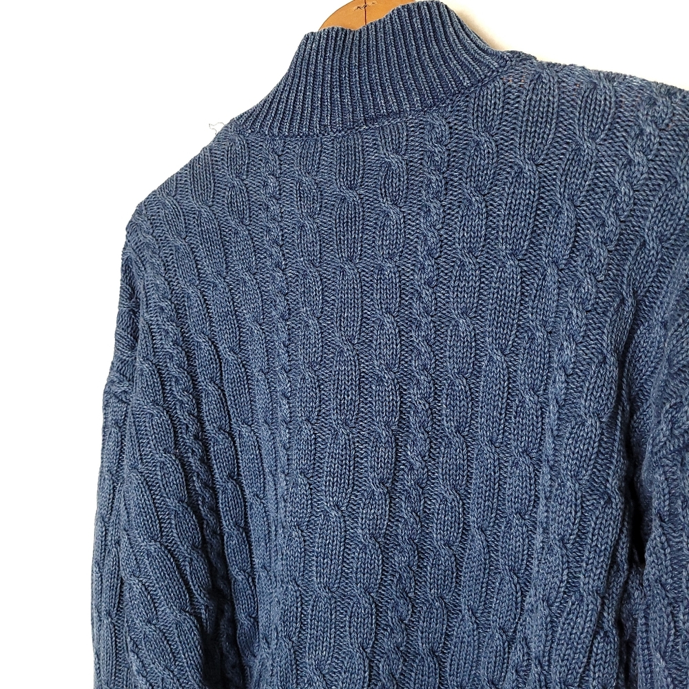 Blue cable knit distressed High mock turtleneck sweater - Picture 5 of 6